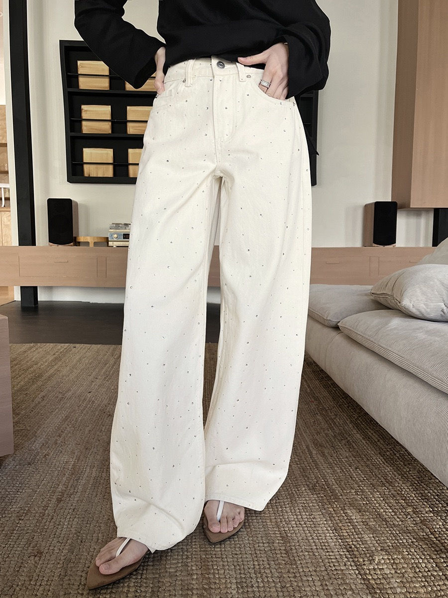 Gracetina Hoo Stylish Straighten Leg Jeans with Rhinestones jeans (NB9072)