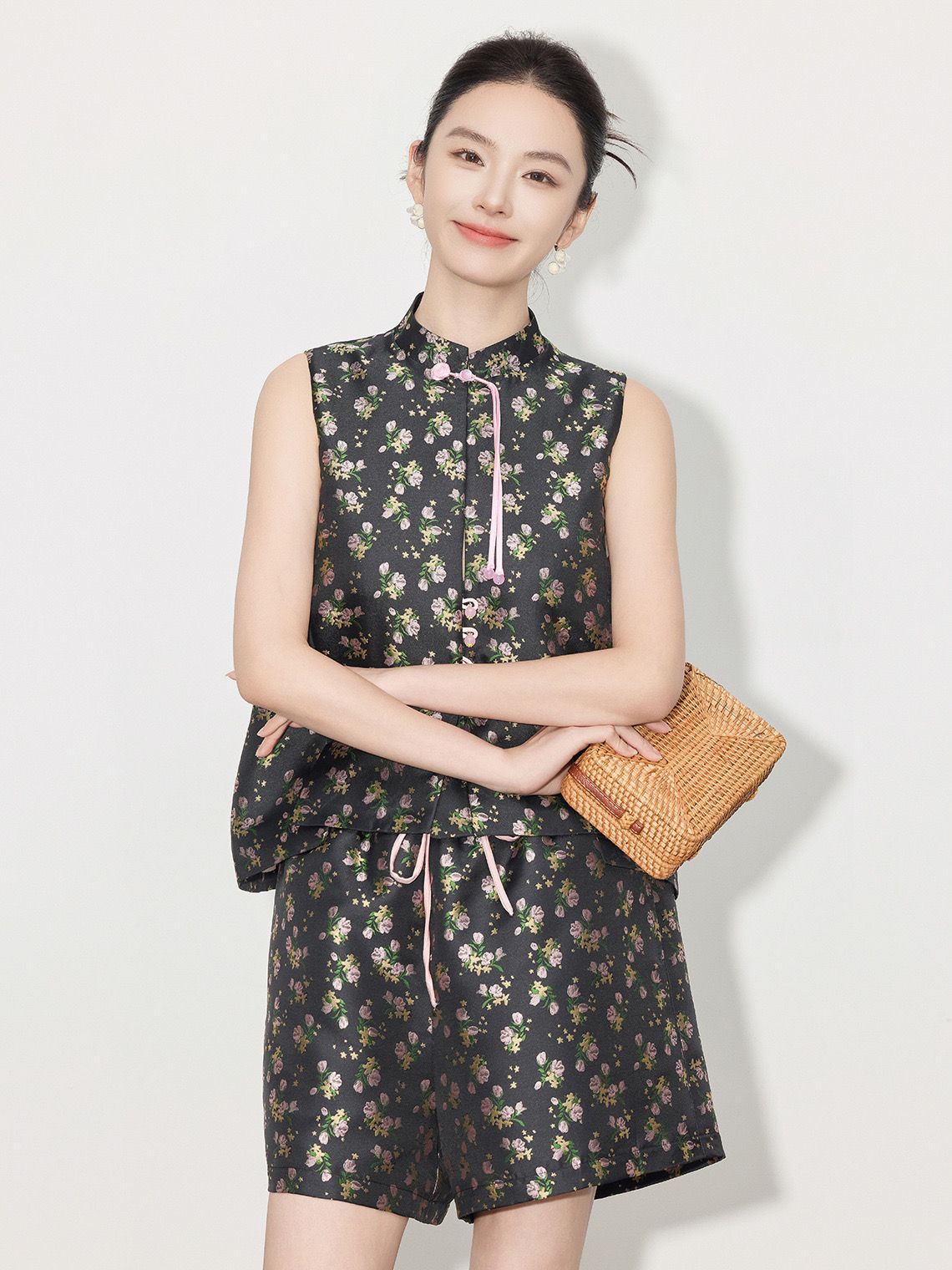 Cervotessile New Chinese Style Phoenix Jacquard Sleeveless Vest + High Waisted E