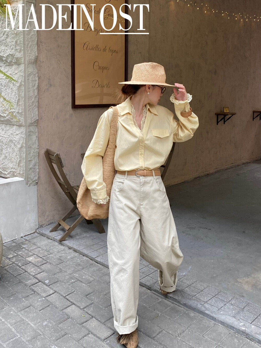 MADEIN OST Tencel French style Lace Patchwork Shirt (91026)