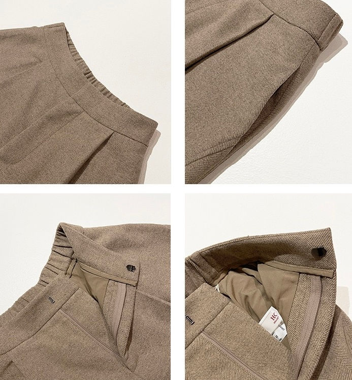 Thumbnail: Gracetina hoo French Style Wool Blend Herringbone Pleated Brushed Wide Leg Cropp