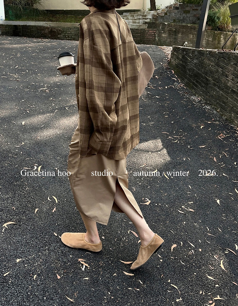Thumbnail: GRACETINA HOO French style Tencel Ramie Plaid Versatile Shirt (CSA2193)