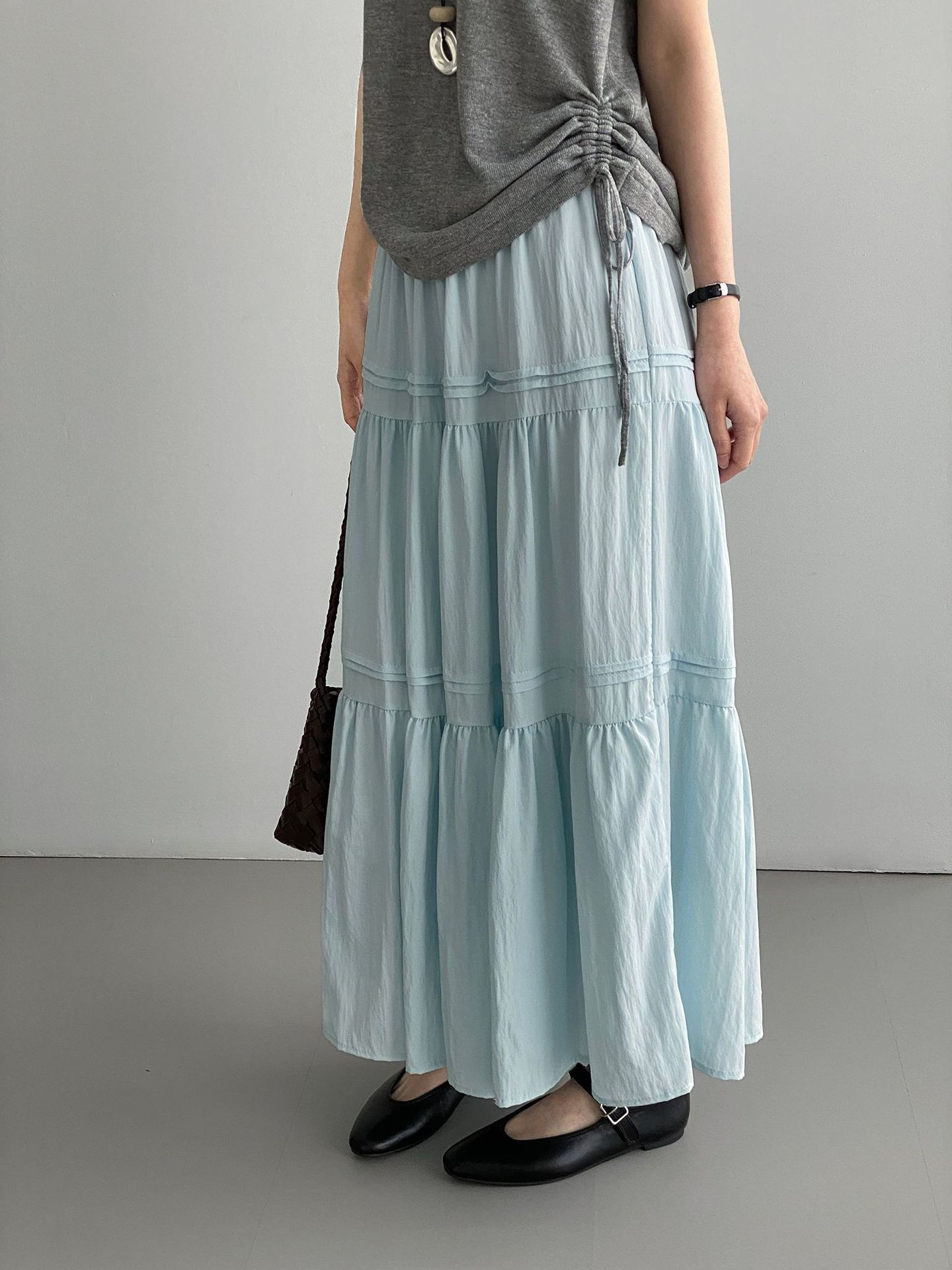 Namo Korean Style A line Elastic Waist Midi Skirt (2705)