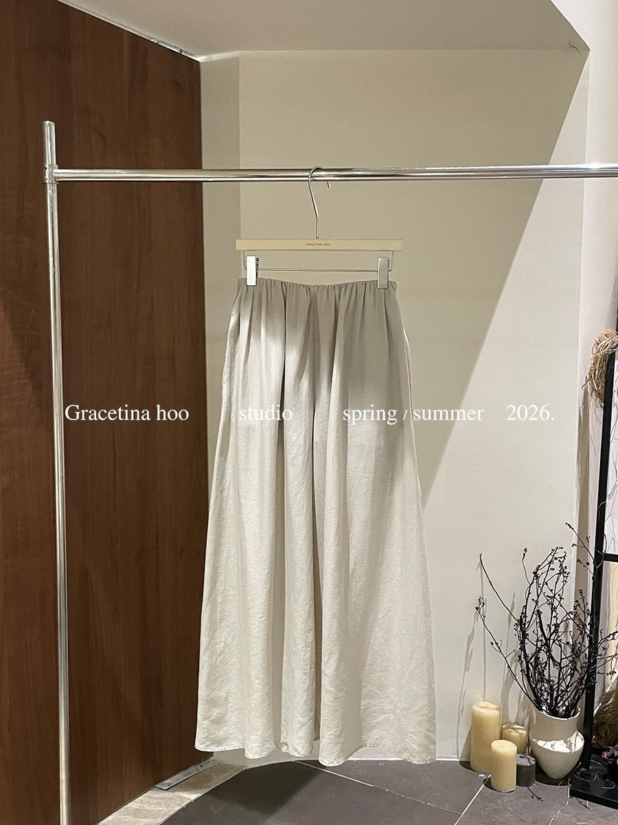 Thumbnail: Gracetina Hoo French Style Pleated Linen Wide Leg Pants (KA9108)