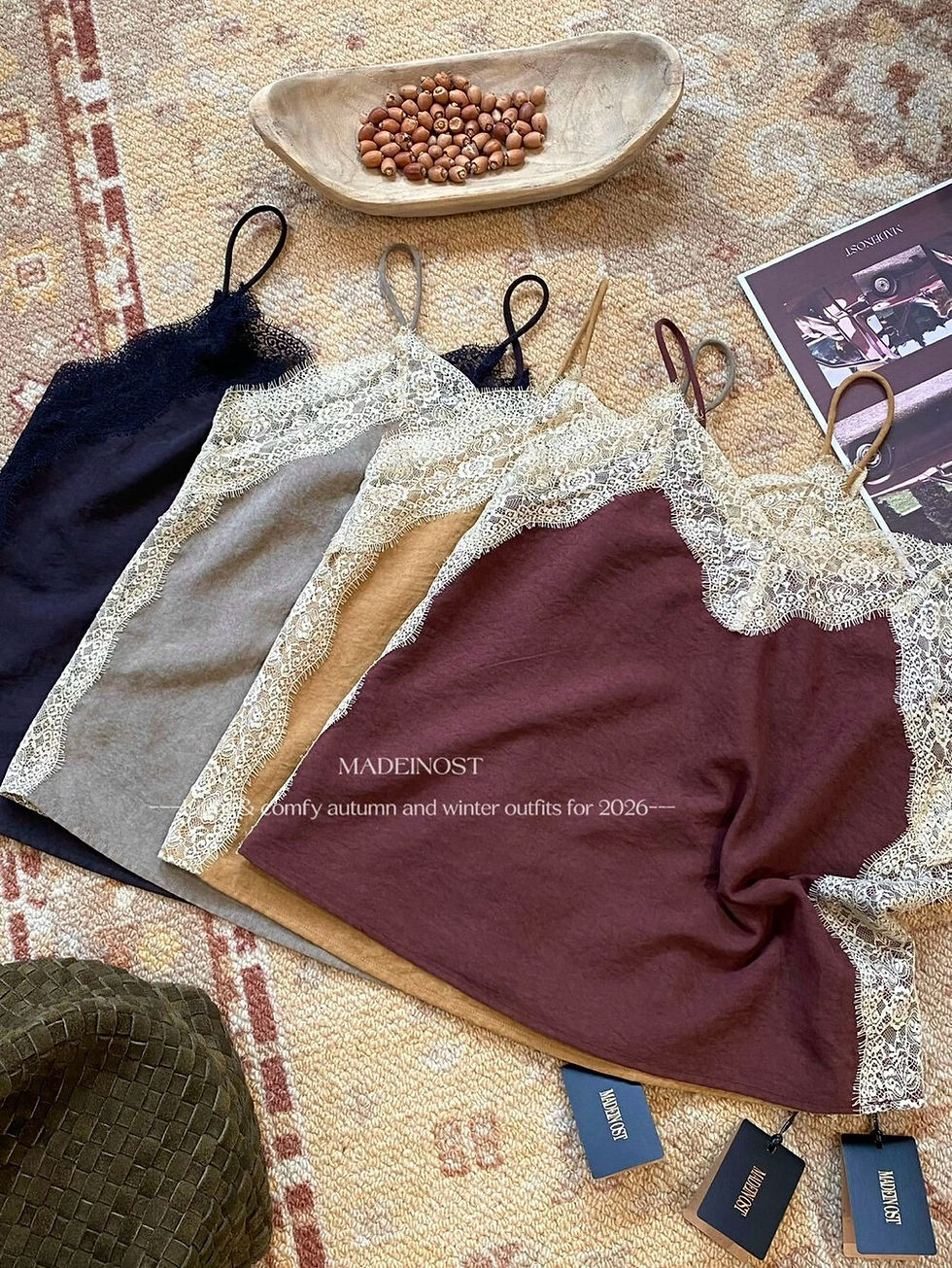Thumbnail: MADEIN OST V-neck Lace trim Knit Camisole (95008)