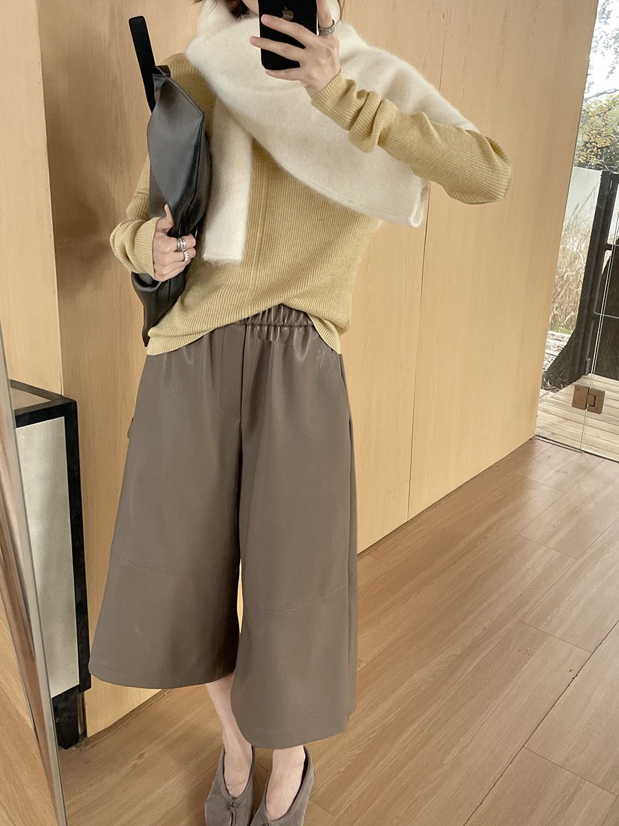 Thumbnail: Gracetina hoo PU Leather Casual Trousers (KA6269)