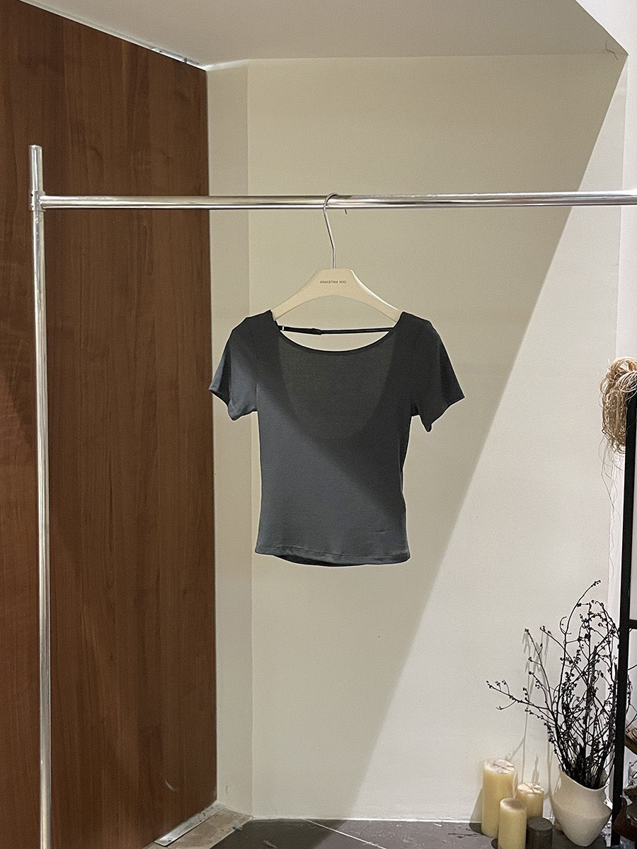 Thumbnail: Gracetina Hoo Backless Slim Fit High-Stretch Versatile Short Sleeve T-Shirt top 