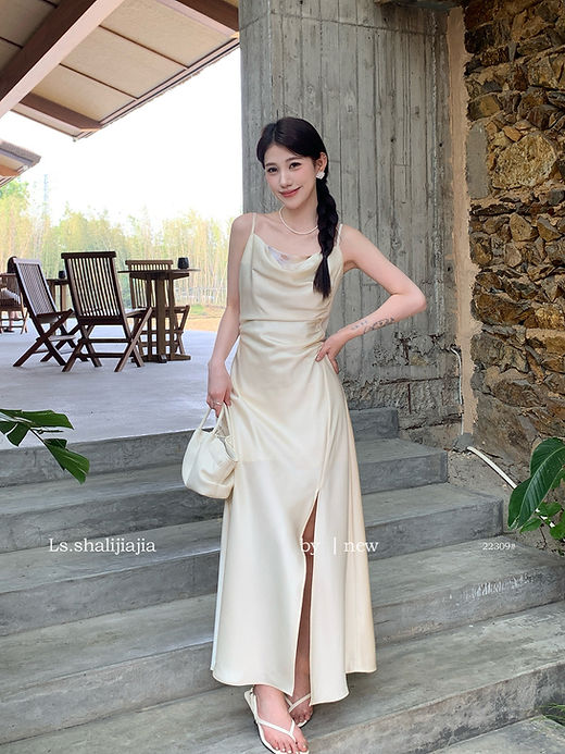 LS Elegant Swing Neck Fitted Slip Dress (22309) | la joie boutique LS Elegant Swing Neck Fitted Slip Dress (22309) | la joie boutique