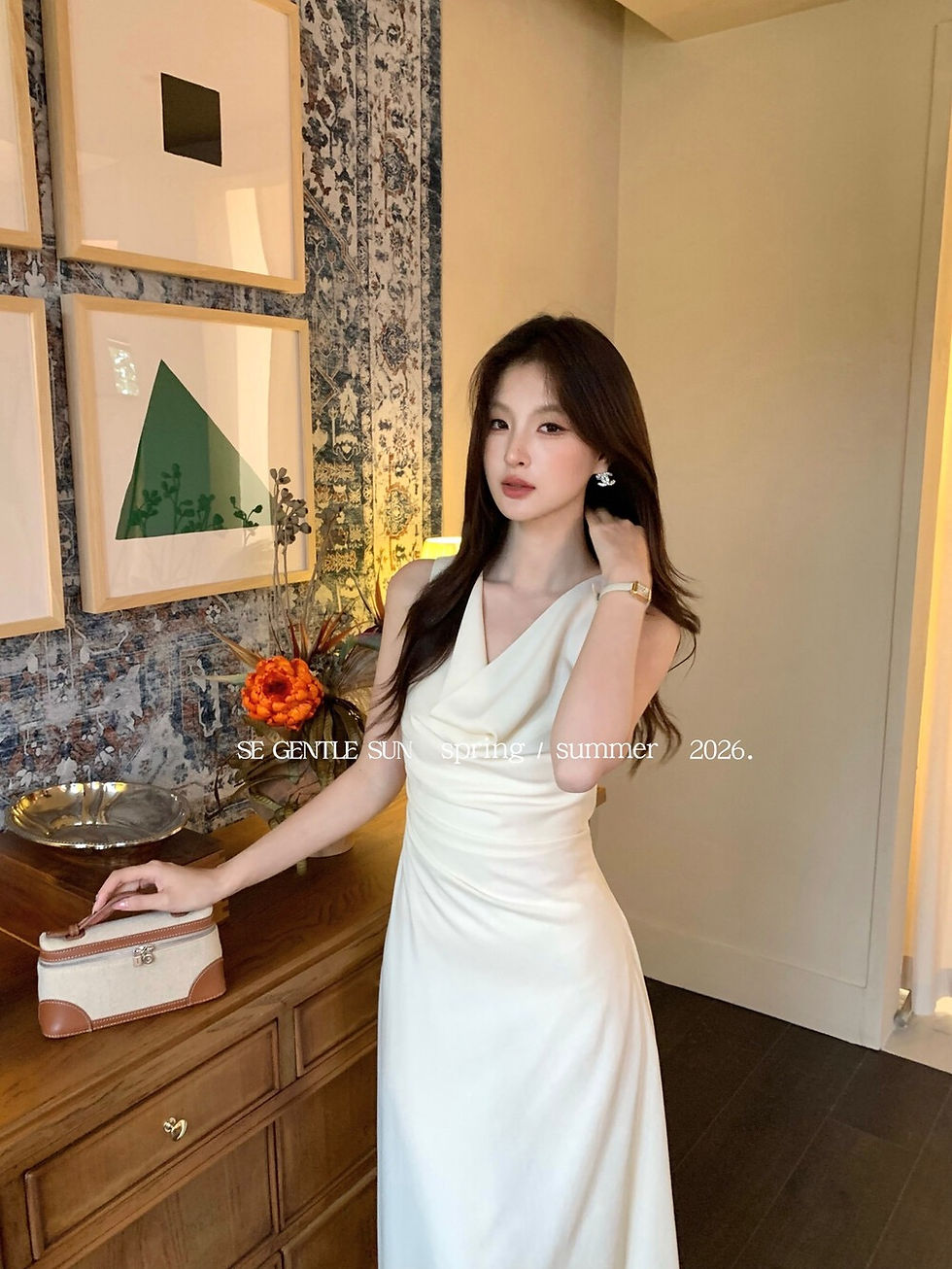 Thumbnail: SE GENTLE SUN French Style Elegance Tencel Drape Neckline Slimming Dress (88653)