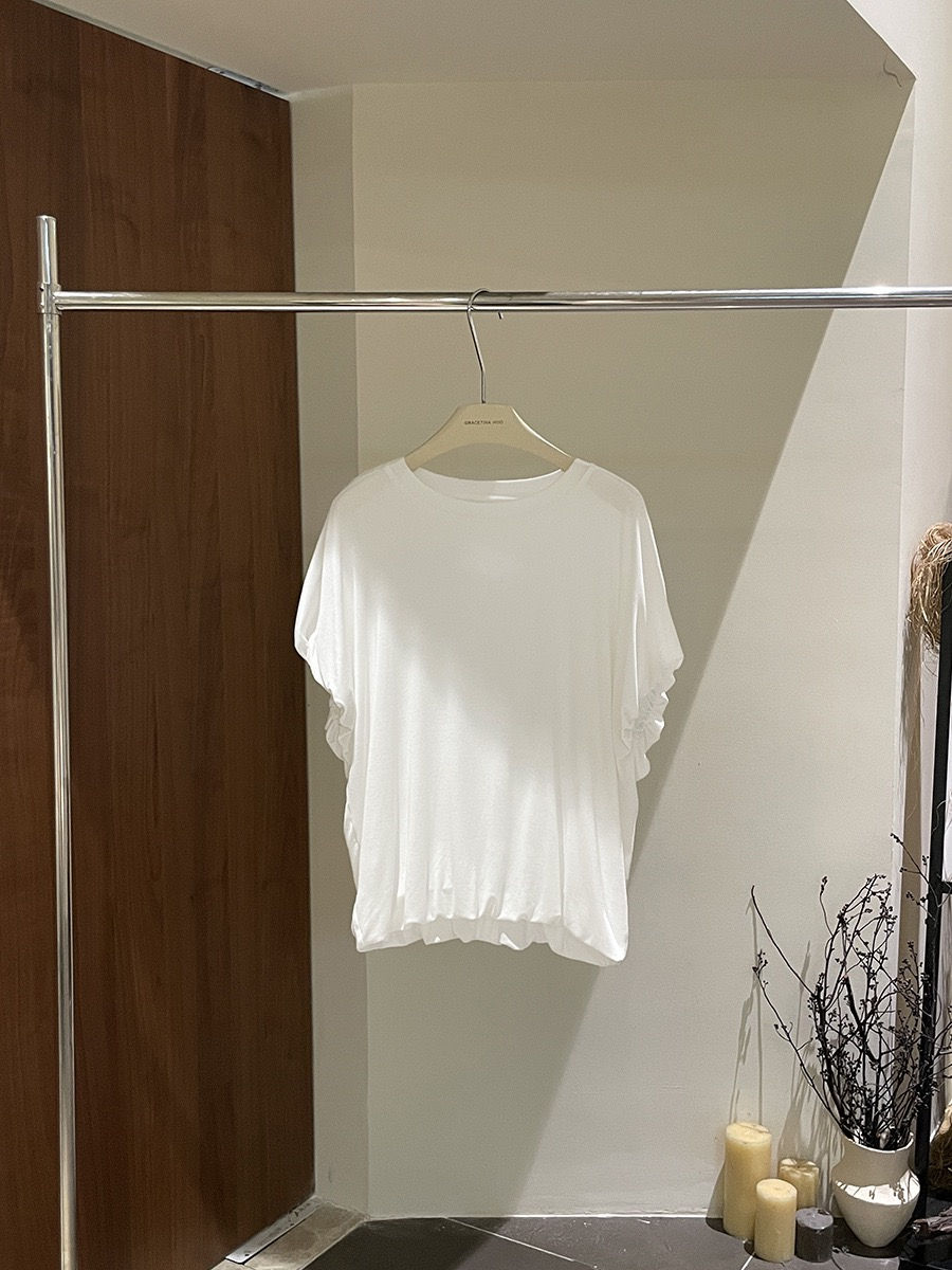 Thumbnail: Gracetina Hoo French style Balloon Short Sleeve Elastic bottom T-Shirt Top (TB41