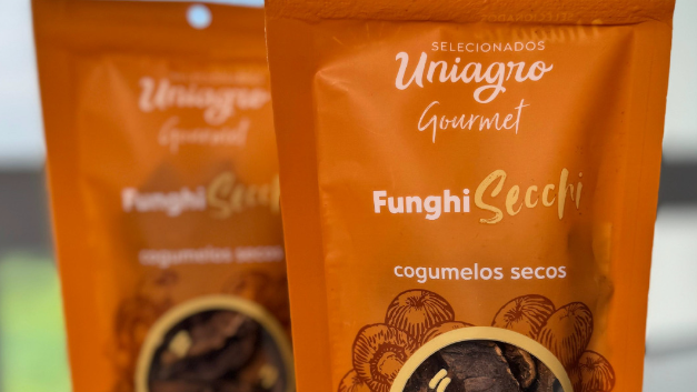 duas embalagens larajas com cogumelos funghi secchi
