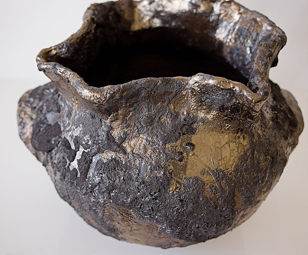 Thumbnail: Golden Winter  Wood  Vessel with Hanldes