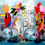 Thumbnail: 1147 - Drumstel, abstract, Herman Brood stijl, vogel, bloemen, kunst
