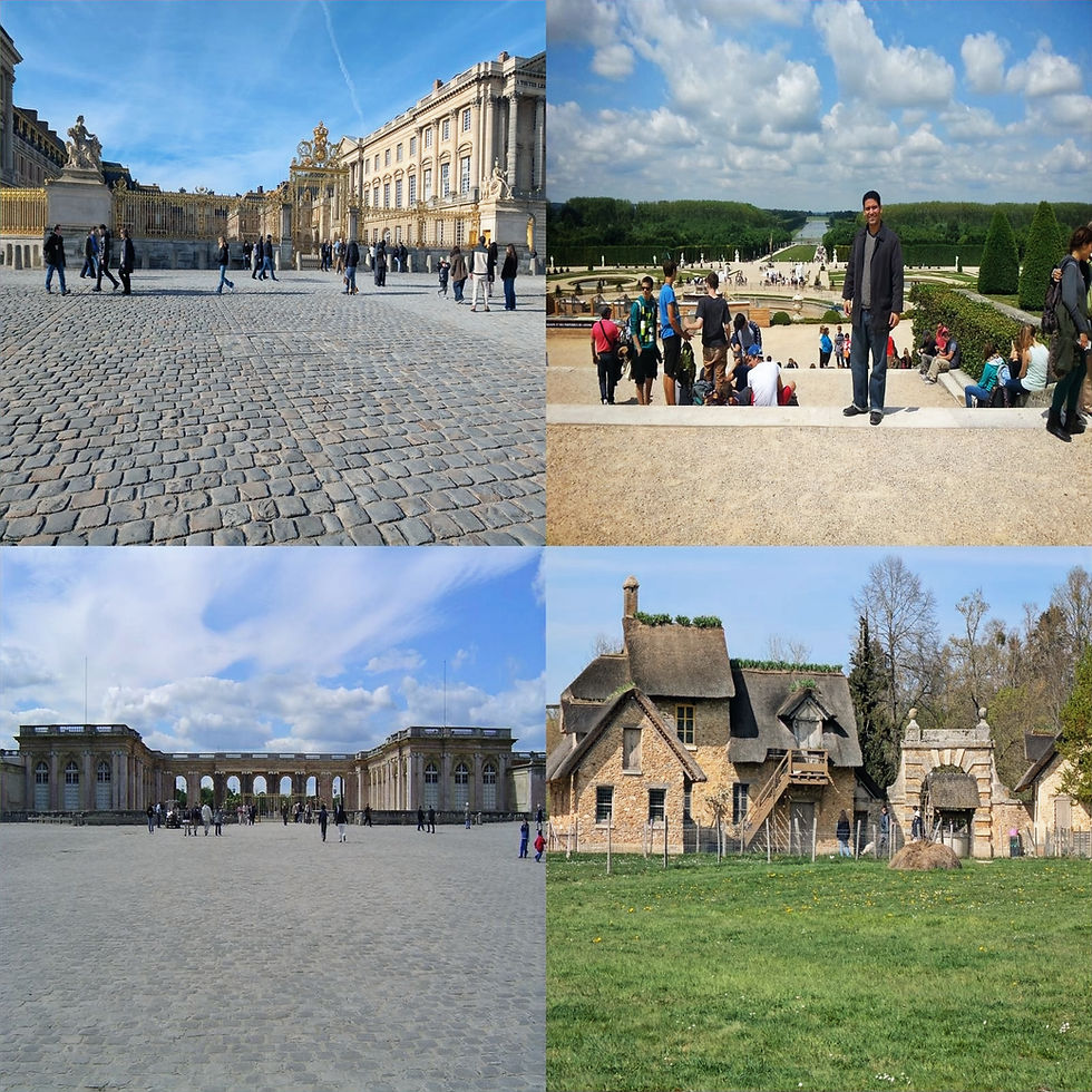 lugares del Palacio de Versalles en Francia con jardines, turistas y Hameau de María Antonieta recorrido completo