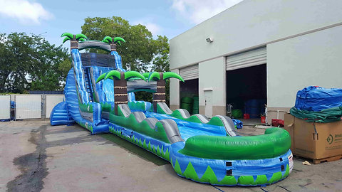27 Ft Blue Crush W Slip N Slide With Pool Bounce House