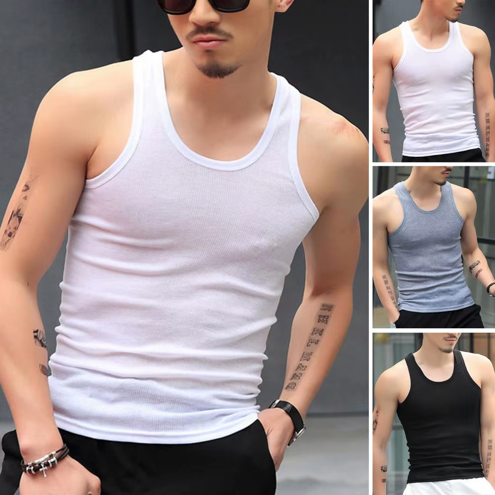 Men'S Sleeveless Tank Tops Solid Color Slim Fit Fitness Gym T-Shirt Workout Unde