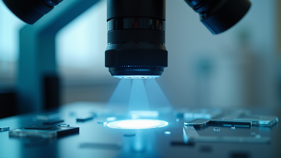Eye-level view of a laboratory microscope focused on a slide
