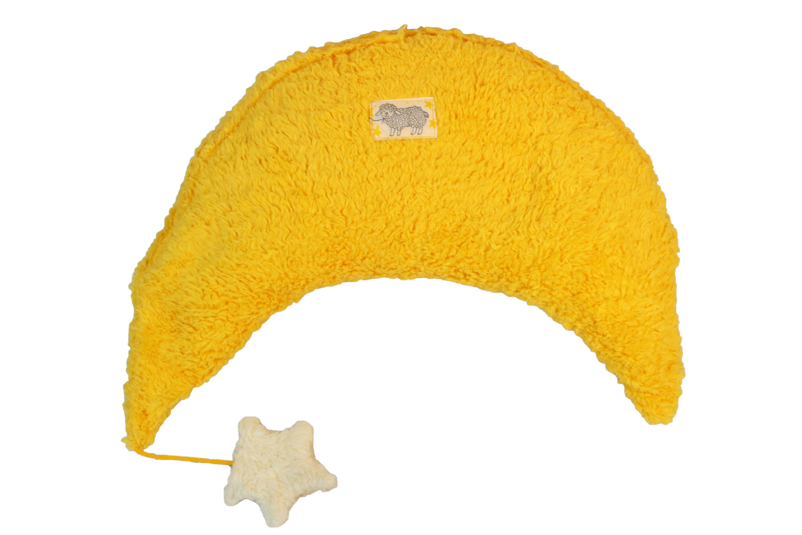 Bio-Kuschelkissen Mond gelb und Kuscheltier für Babys