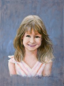 Handmade portrait paintings: young girl with light brown hair by realistic oil portrait painter Jessica Rockwell