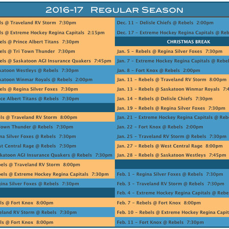 The Southern Rebels 2016-17 Schedule