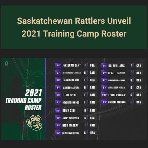 The Saskatchewan Rattlers announced their 2021 CEBL Training Camp Roster