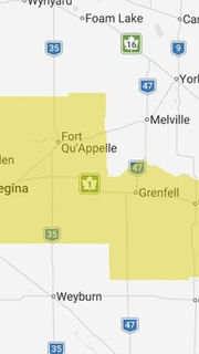 Freezing Rain Warning for Highway 1 from Regina to Manitoba Border