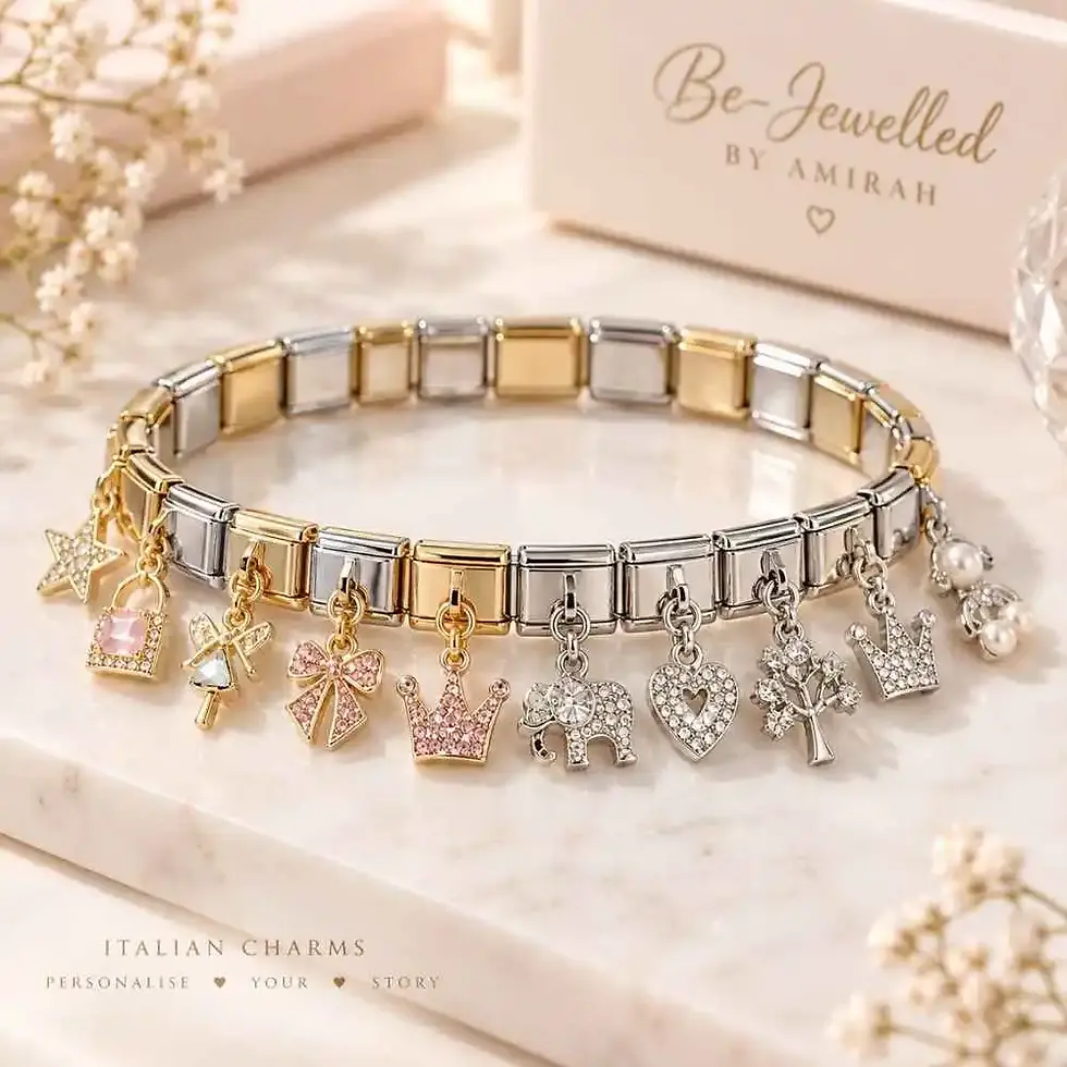 Gold and silver dangle Italian charm bracelet with sparkling charms