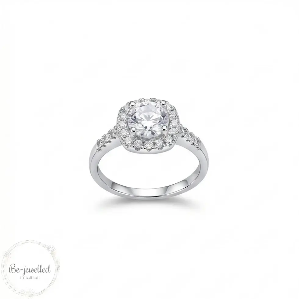 Silver halo crystal ring in stainless steel