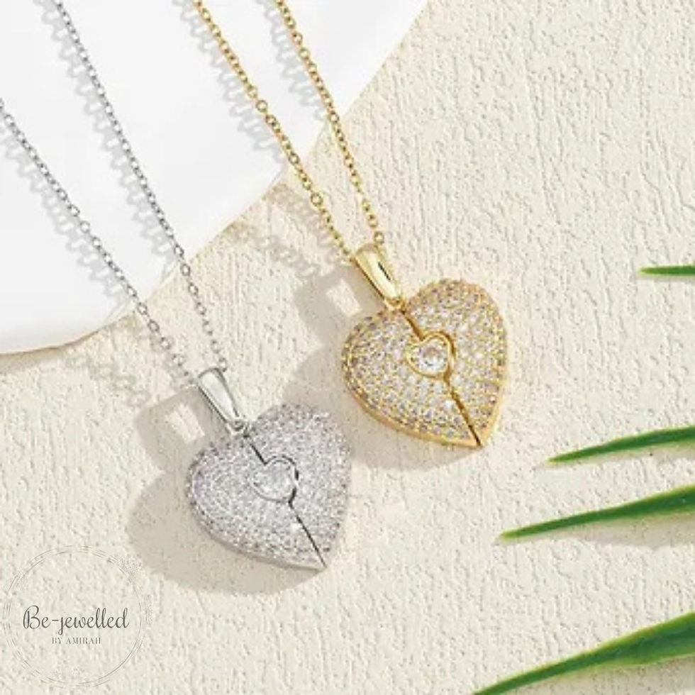 Engraved heart pendant necklace gold and silver