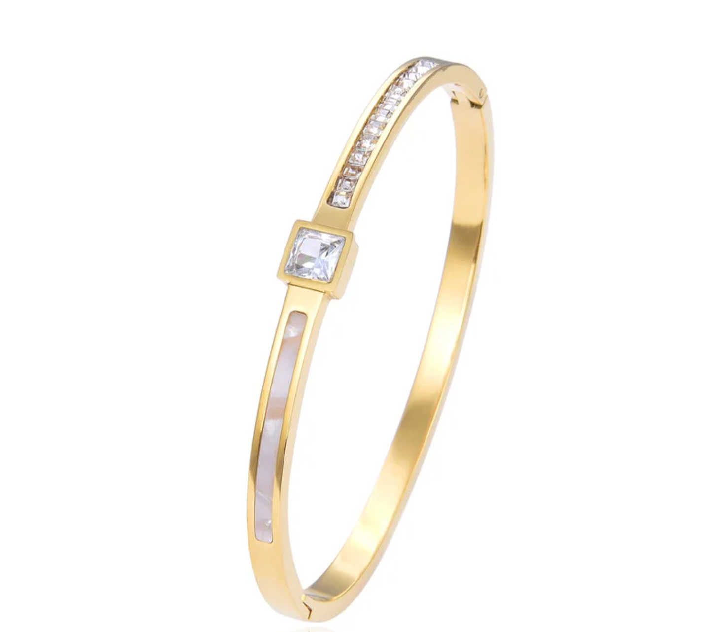 Square Diamond Half Stone Half Shell Bangle 
