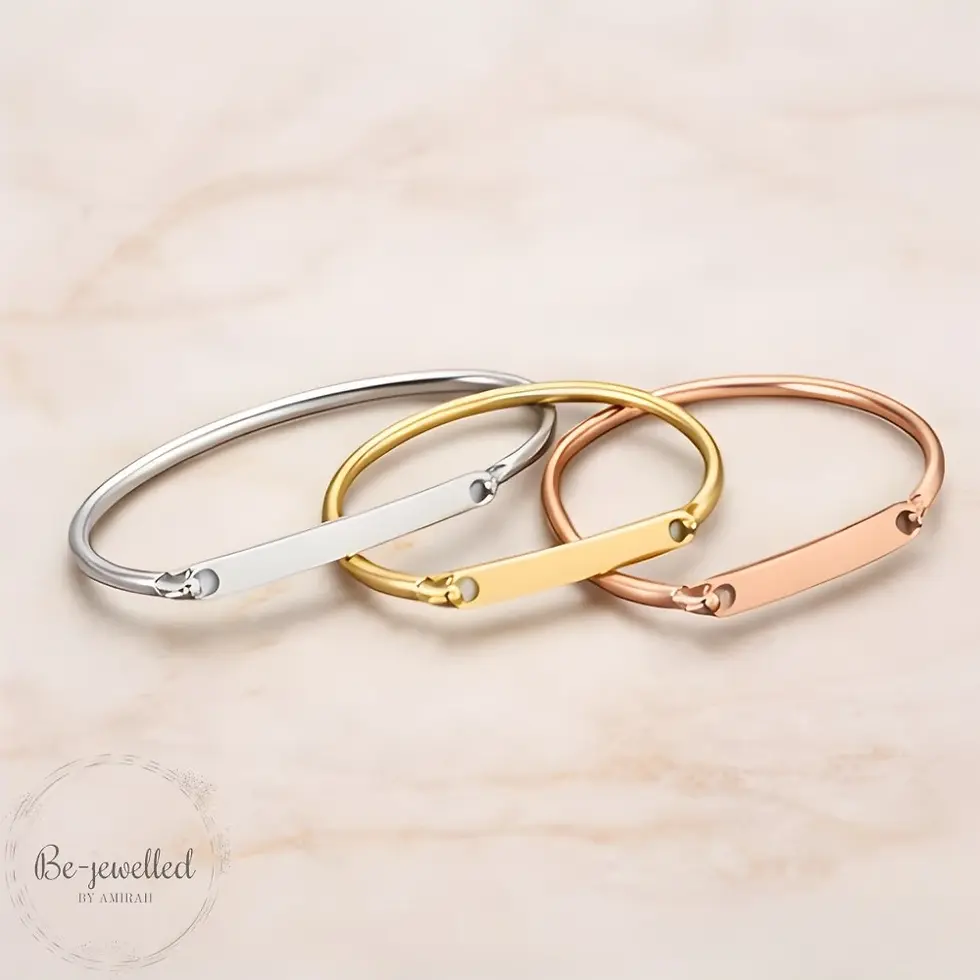Thumbnail: Custom engraved bar bangle in 18K gold plated stainless steel