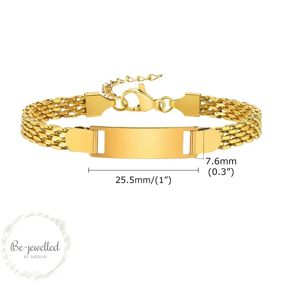 Thumbnail: Gold plated stainless steel ID bracelet close up