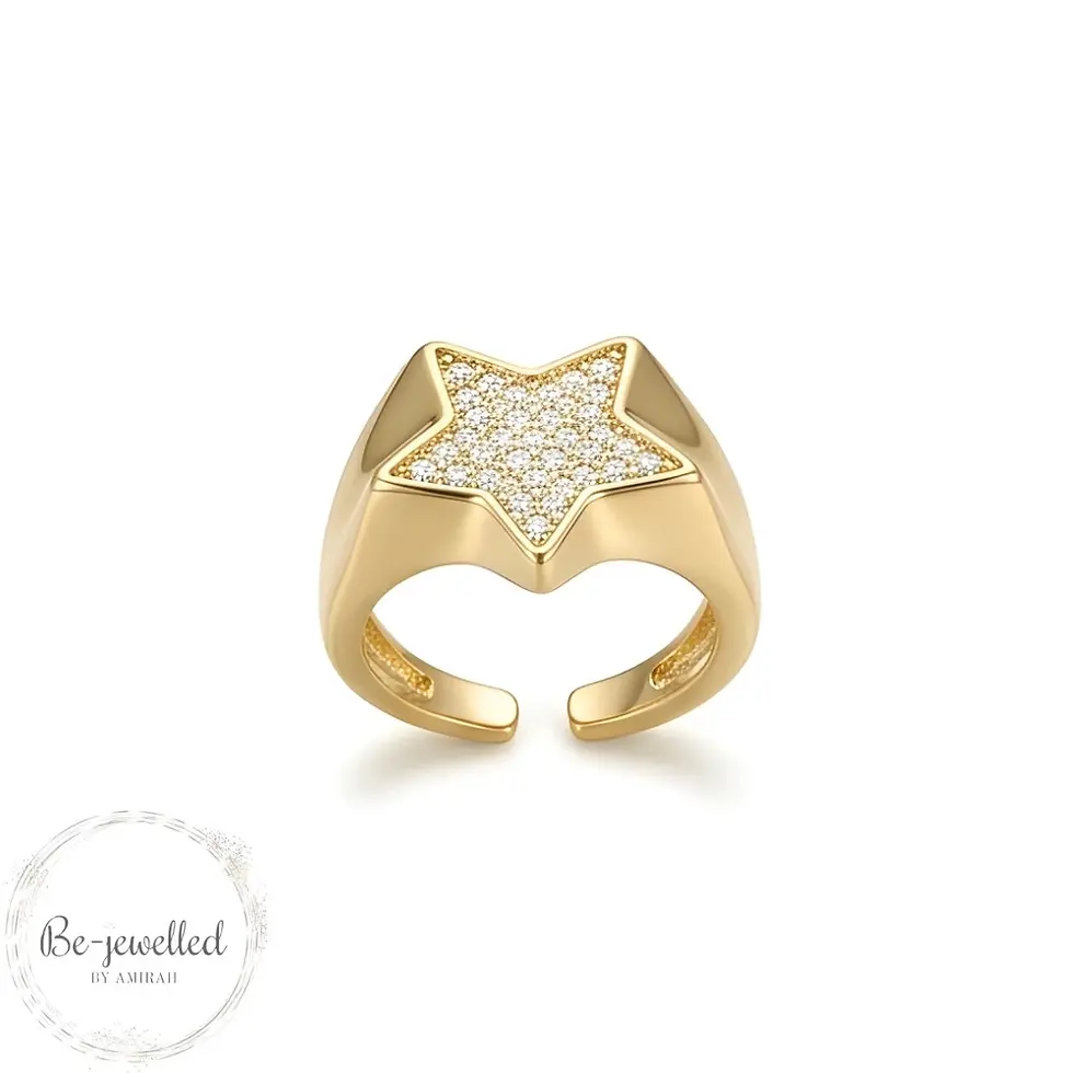 Gold star crystal adjustable ring for women