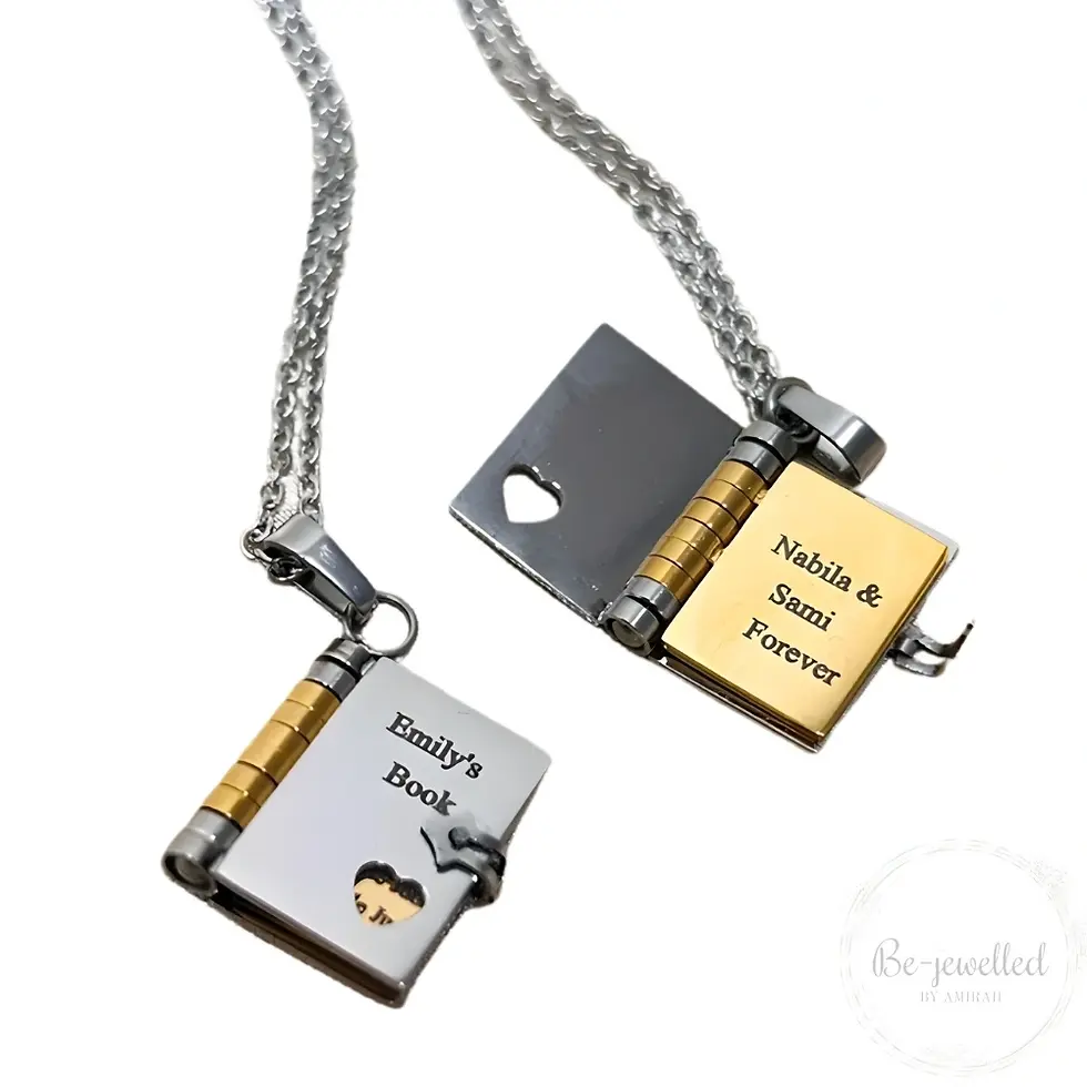 Thumbnail: Silver personalised book pendant necklace