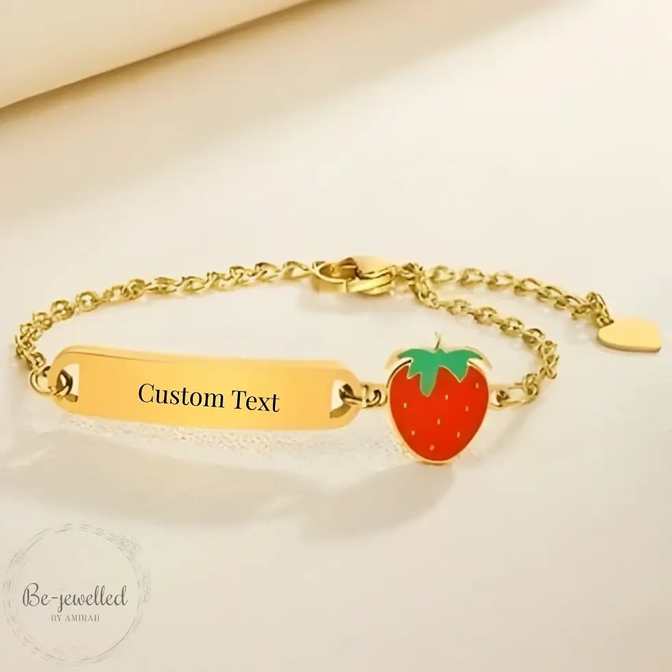 Personalised gold strawberry name bracelet for kids