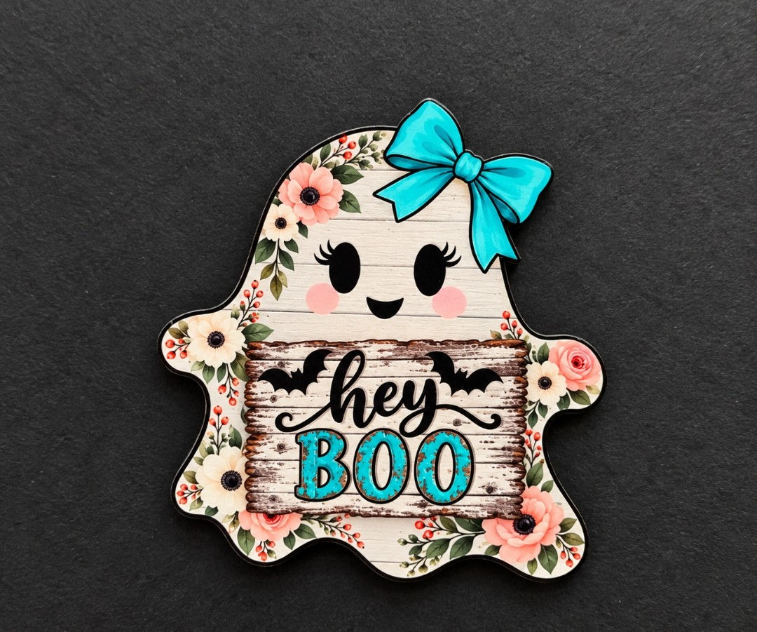 Hey Boo! Floral Wooden Ghost Magnet š»