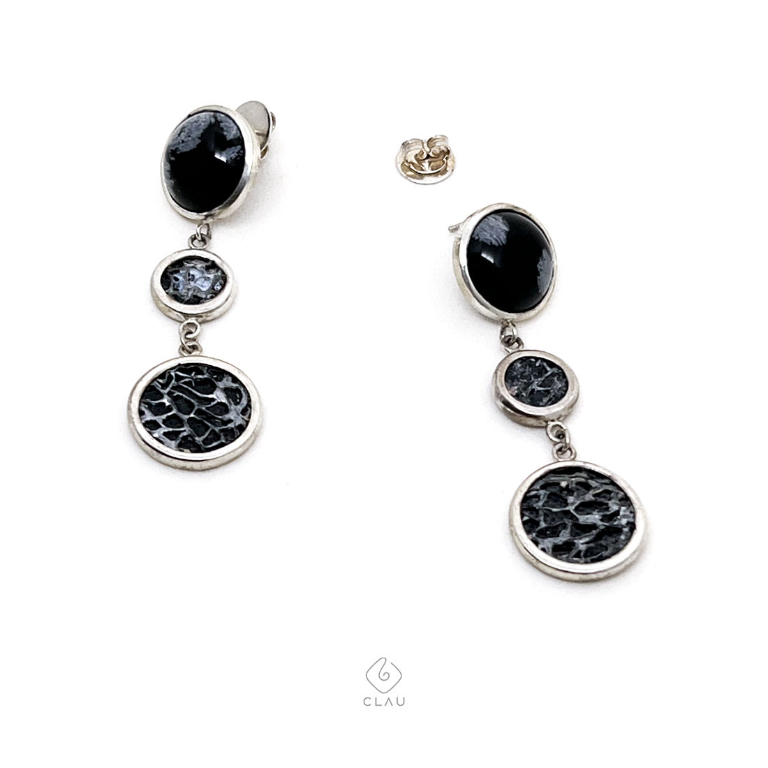 Brincos Tela Pintada Duplo Redondo Obsidiana