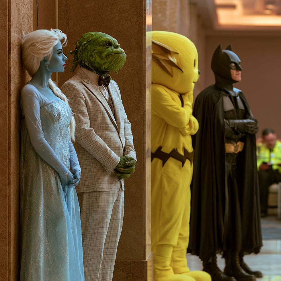 Adult fantasy cosplayers at an internet fan-art convention representing the Rule 34 category