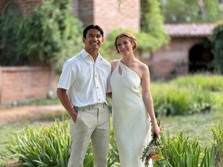 Bride and groom after eloping at Agua Linda Farm