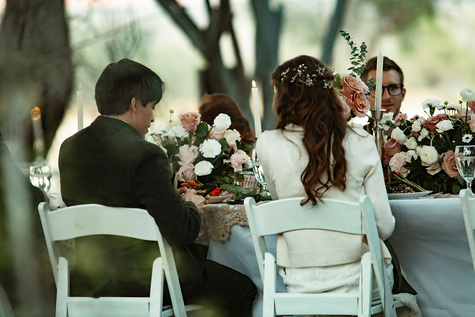 An intimate Micro-Wedding dinner under the trees at Agua Linda Farm, a private, ranch wedding venue outside of Tucson in Tubac Arizona.
