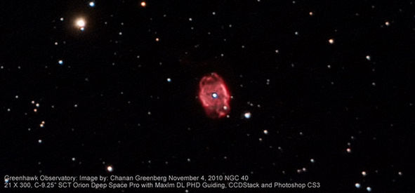 NGC 40, the Bow-Tie Nebula, a planetary nebula around a dying star in Cepheus