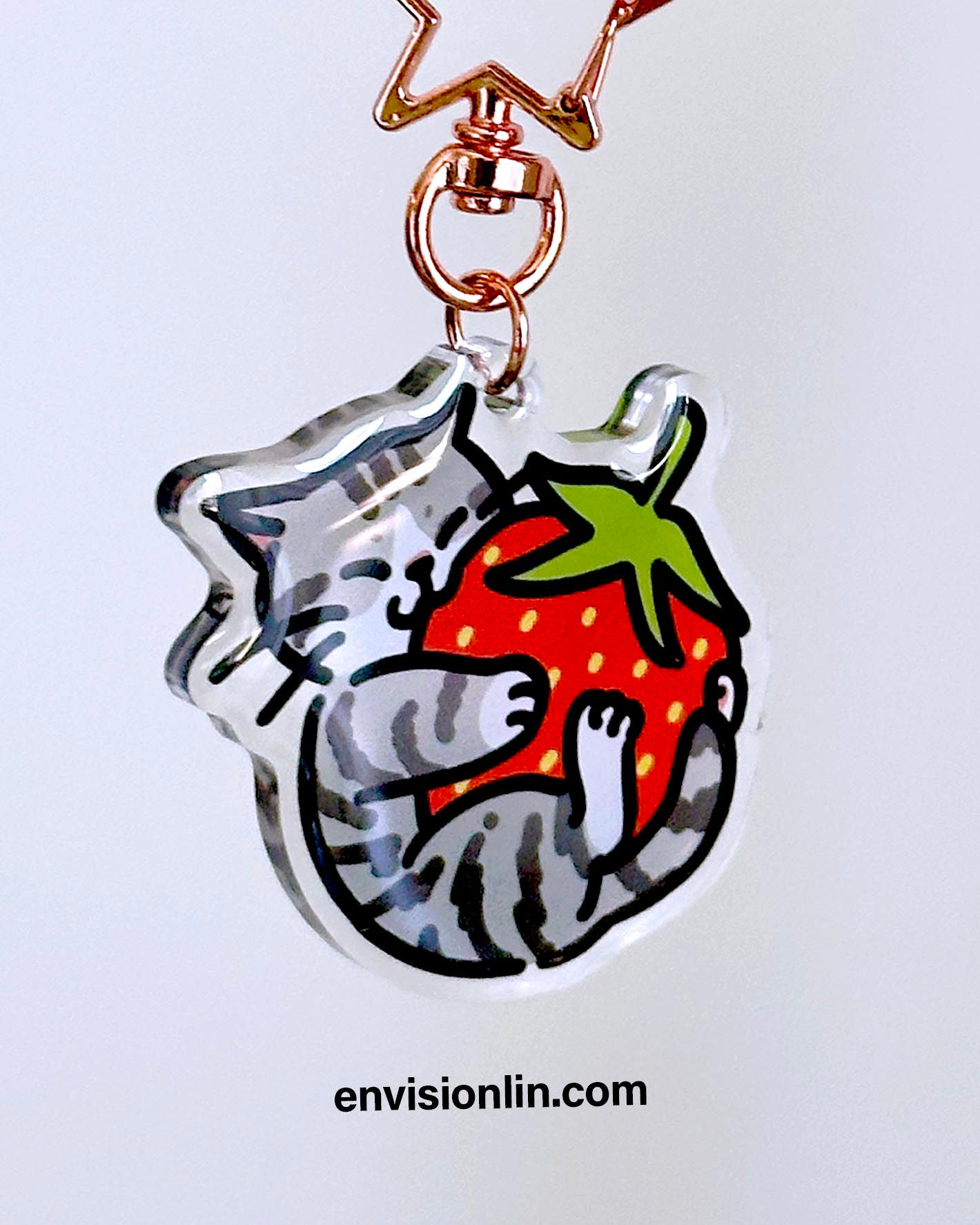Strawberry Grey Cat Keychain