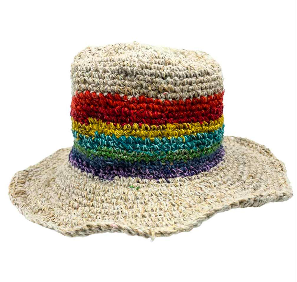 Thumbnail: Hand-Knited Hemp & Cotton Boho Festival Hat - Rainbow