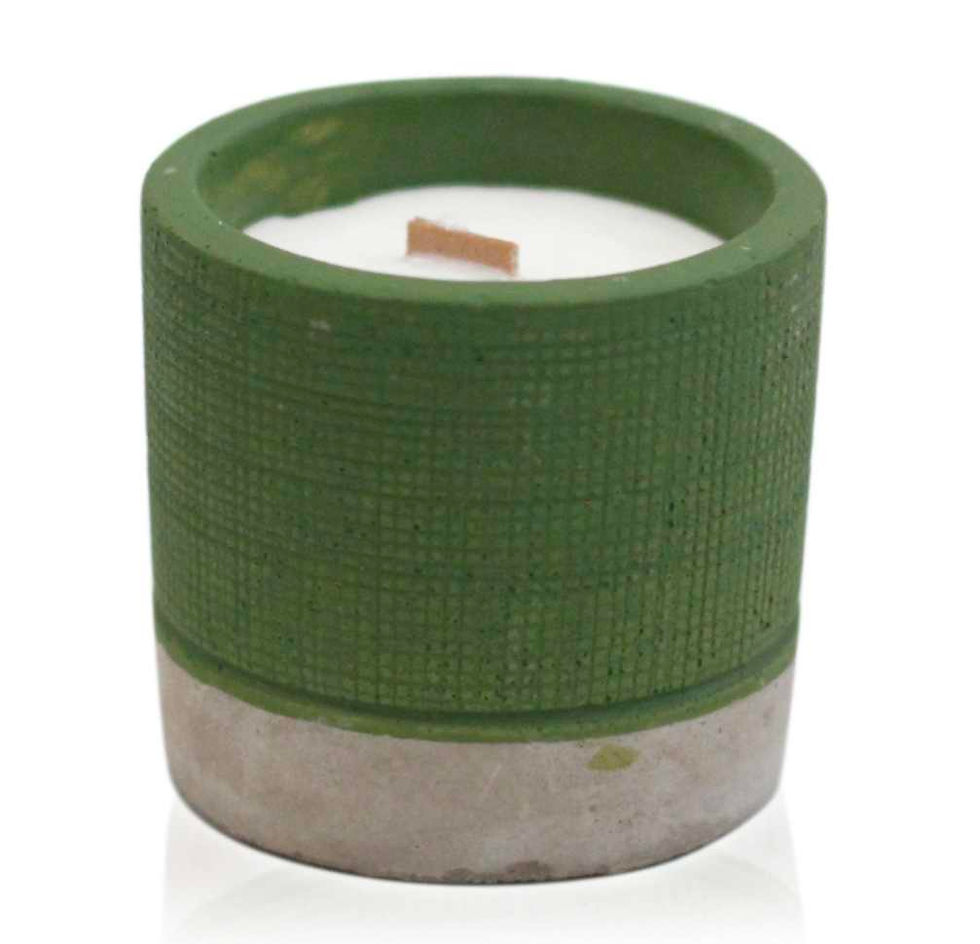 Wooden Wick Concrete Candle Pot - Green - Sea Moss & Herbs