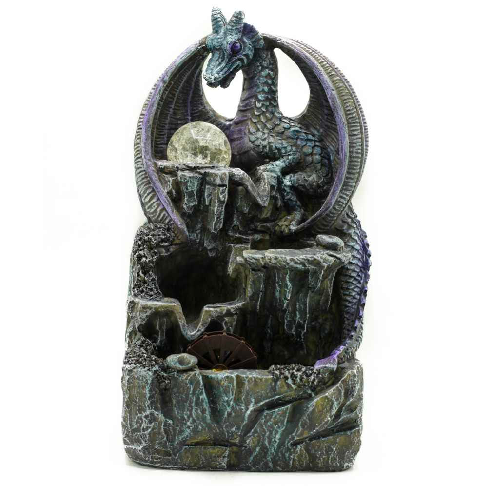 Tabletop Water Feature - 35cm - Purple Dragon, Crys. Ball & Water Wheel Fountain