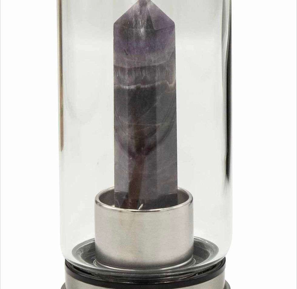 Thumbnail: Relaxing Amethyst - Obelisk  , Crystal Infused Glass Water Bottle -