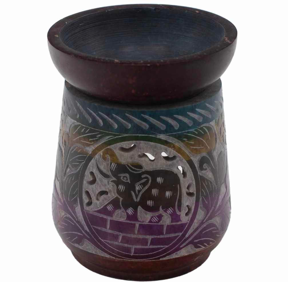 Large Soapstone Oil Burner 13x10cm - Elephant