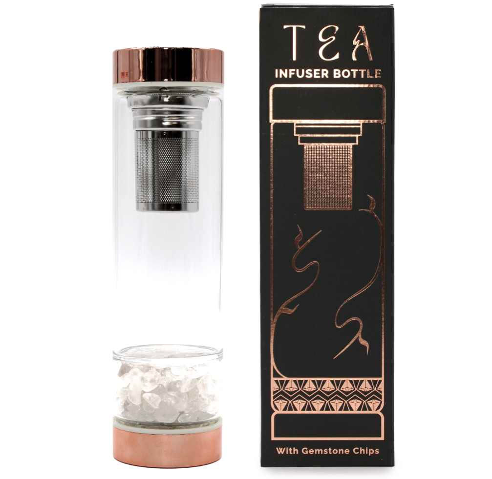 Rock Quartz Crystal Glass Tea Infuser Bottle - Rose Gold , Yerba