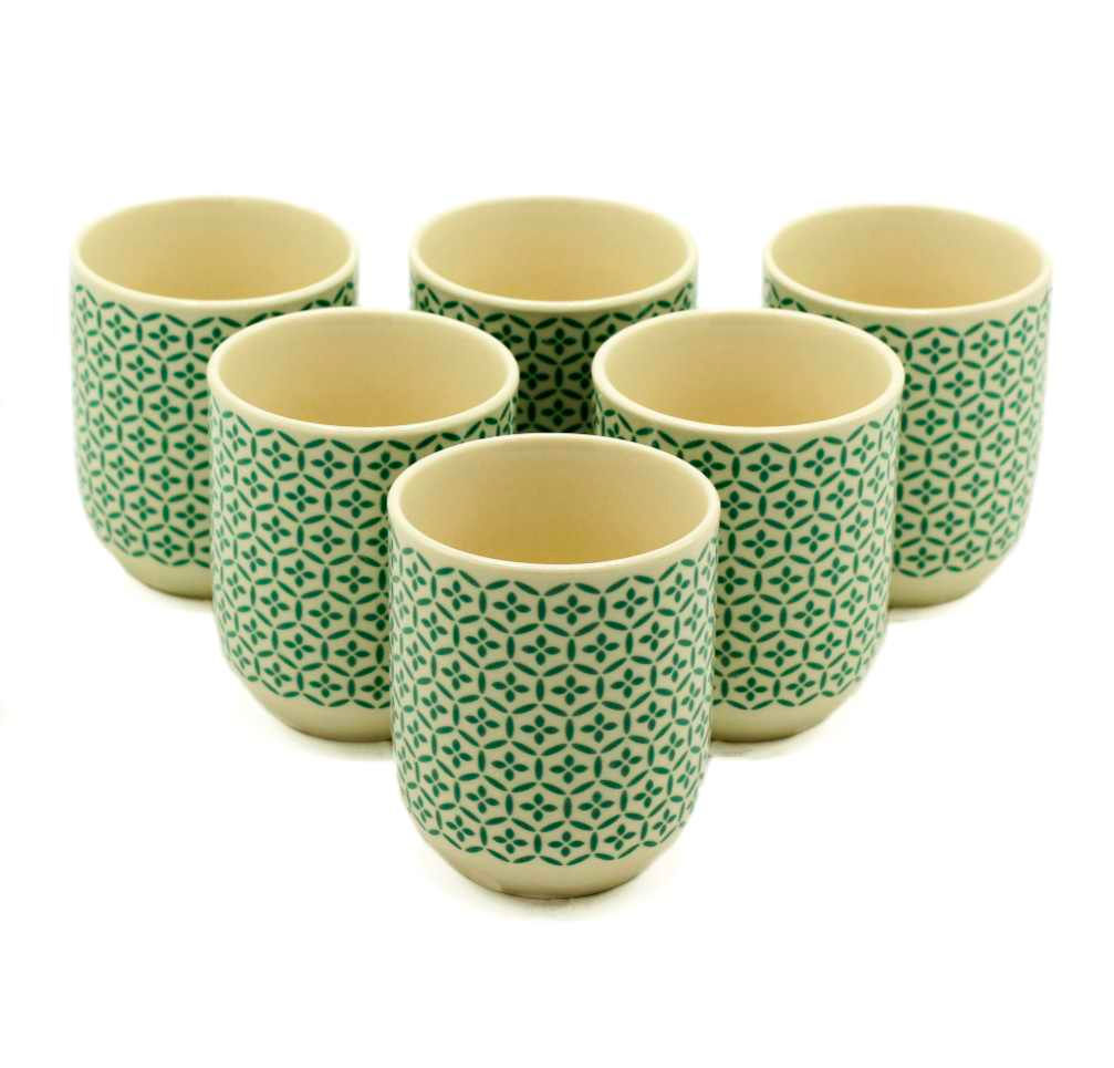 6x Herbal Tea Cups - Green Mosiac