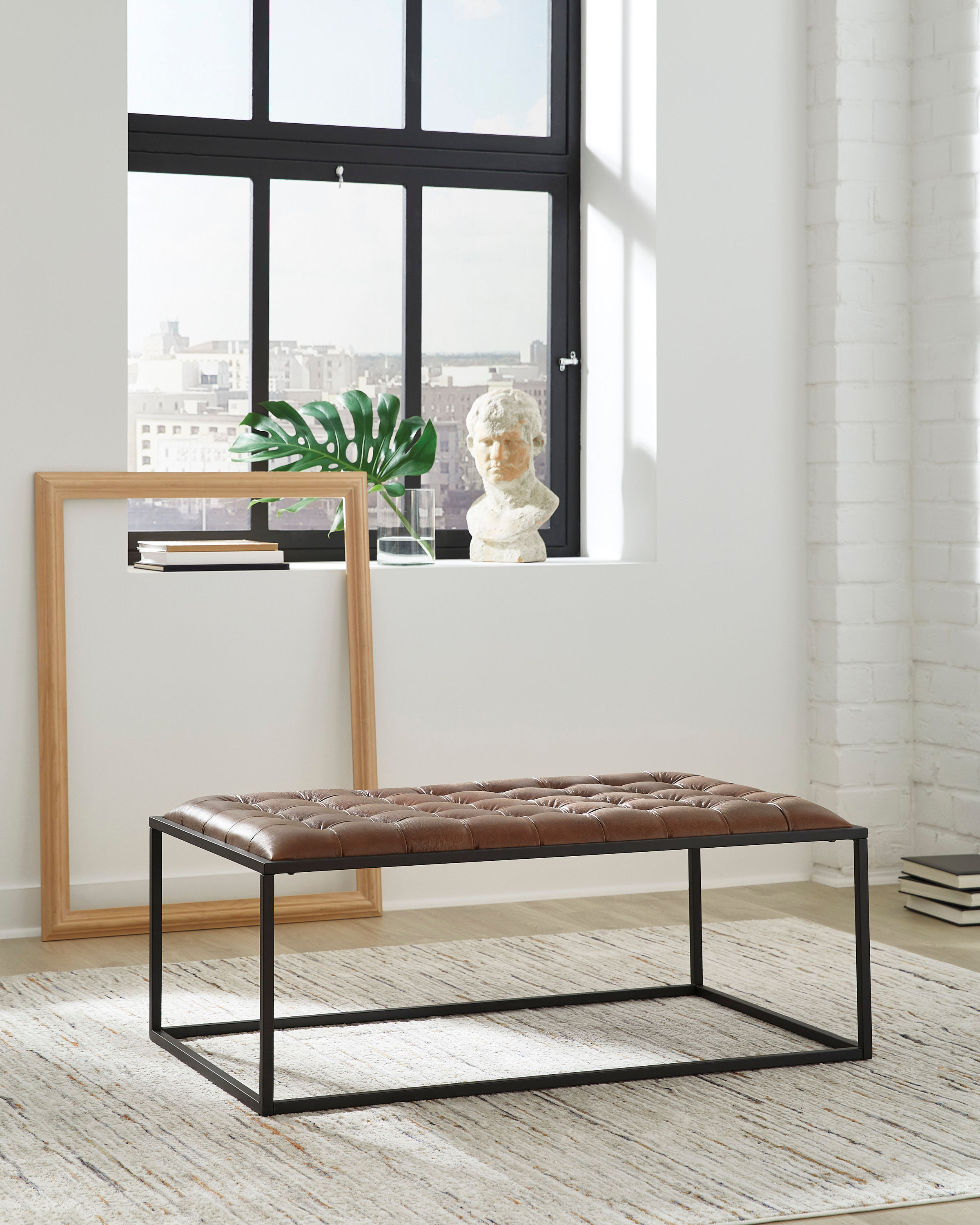 Junsor Top Grain Leather Ottoman
