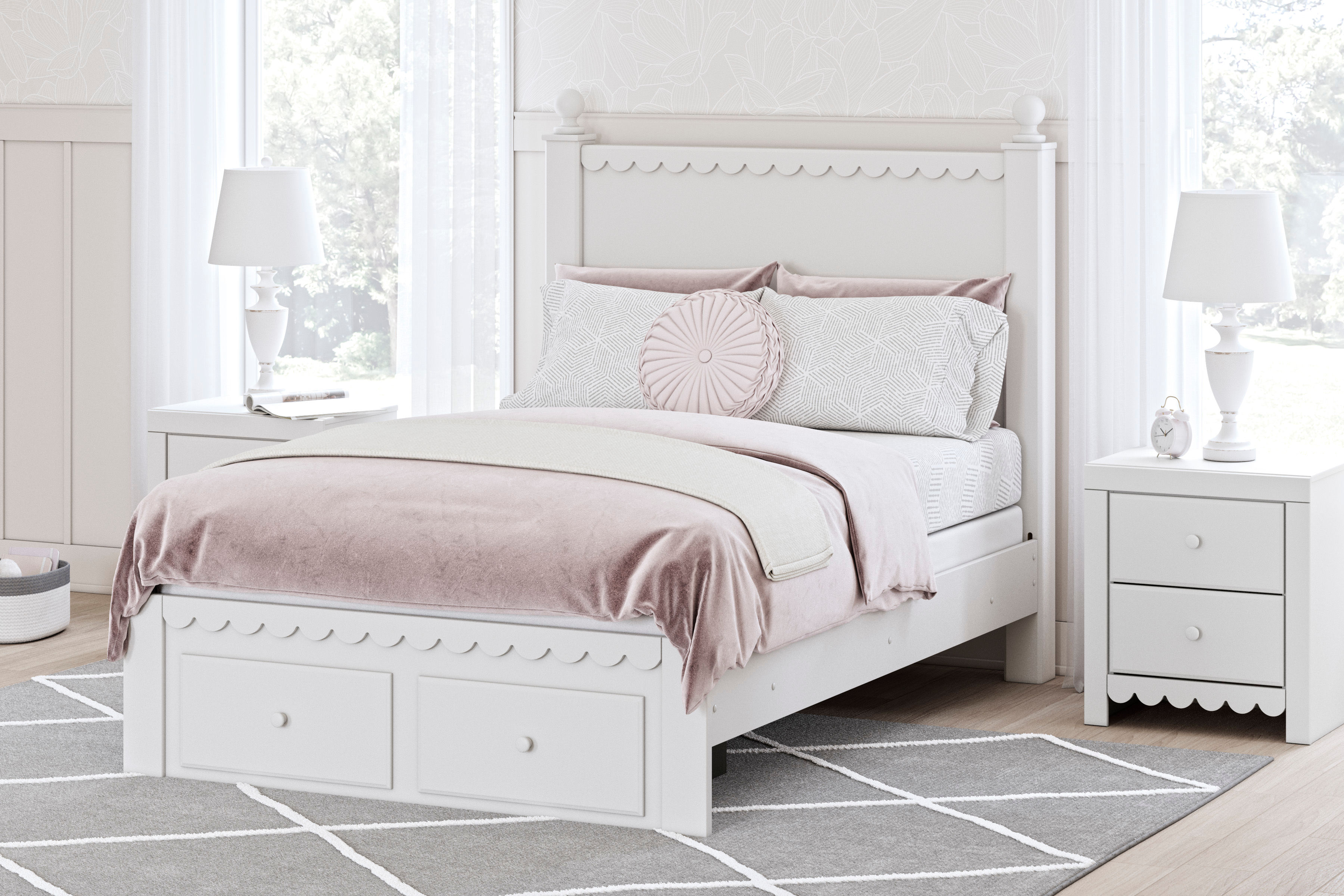 Mollviney White Youth Full Storage Bed